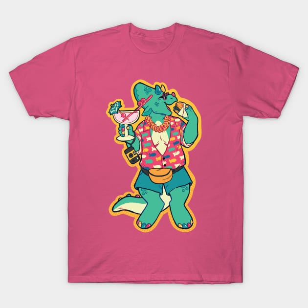 Tropical Vacation Triceratops T-Shirt by mosshund